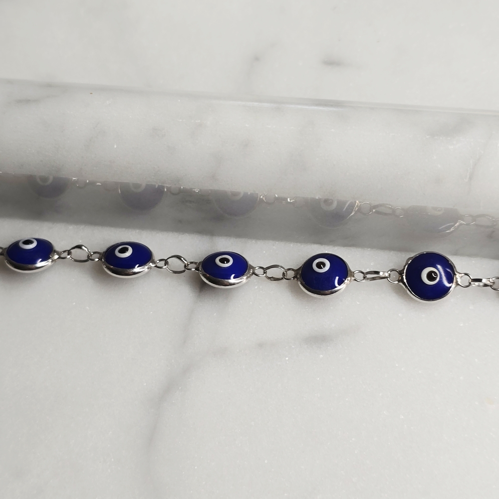🌻 Enamaled Blue Evil Eye Sterling Bracelet 7-8"